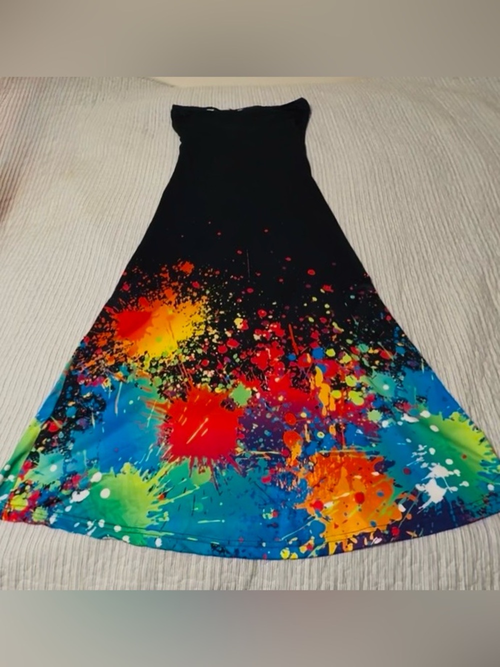 chic Me Black Dress w/ multi-color paint splatter accent, sz lrg, nicely used.